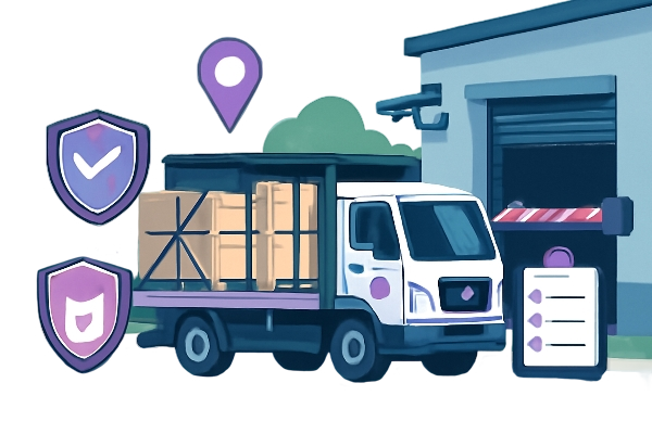 cartoon-style illustration that visually represents the concept of secure, professional, and reliable Chemical & Hazardous Materials Logistics