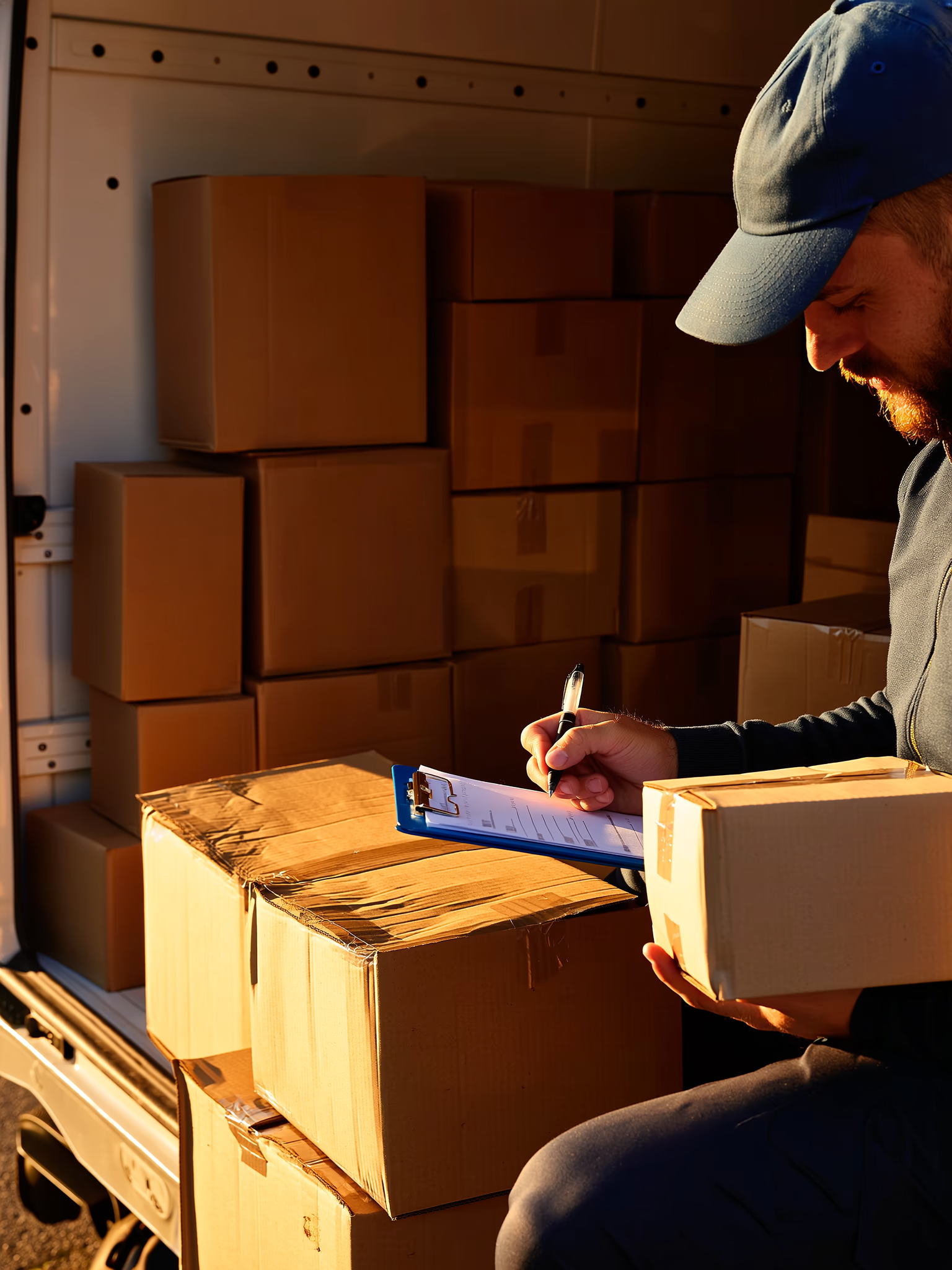 Delivery professional and recipient exchanging a parcel, demonstrating tracked transport for same-day parcel delivery.